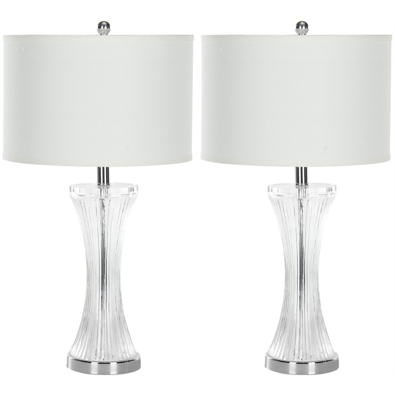 Pemberly Row Glass Table Lamp and White Linen Hard Shade (Set of 2)