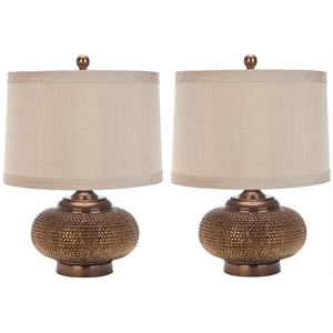 Pemberly Row Modern Beaded Table Lamps with Silk Chestnut Shade