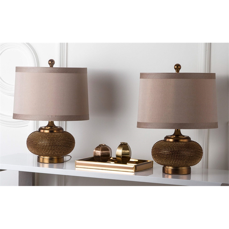 Pemberly Row Modern Beaded Table Lamps with Silk Chestnut Shade