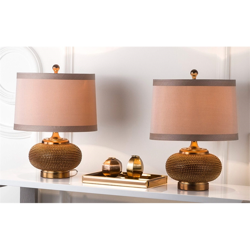 Pemberly Row Modern Beaded Table Lamps with Silk Chestnut Shade
