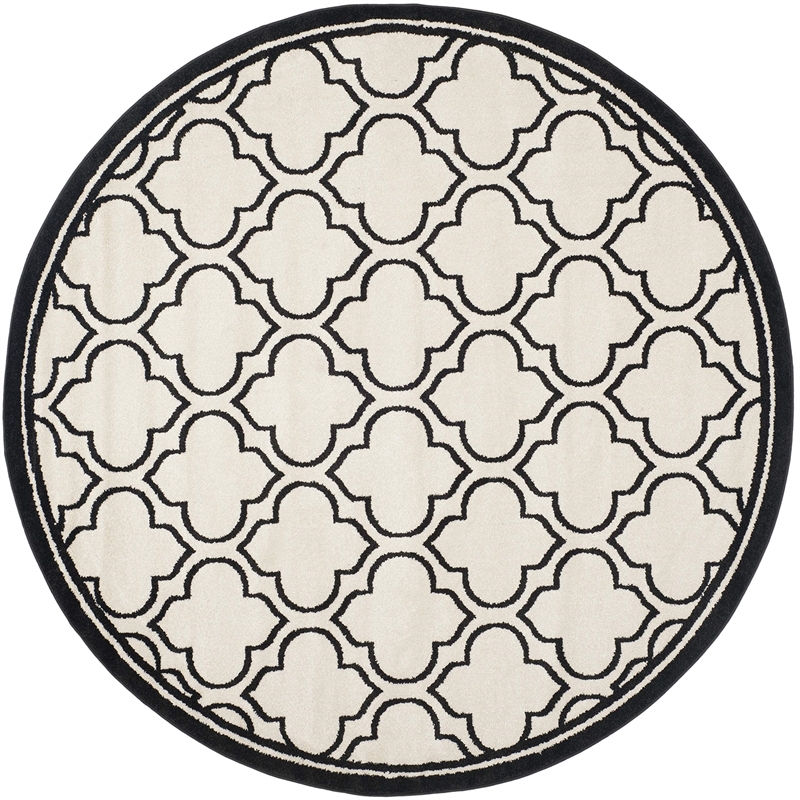 Pemberly Row Contemporary Ivory Indoor Outdoor Rug - Round 7'