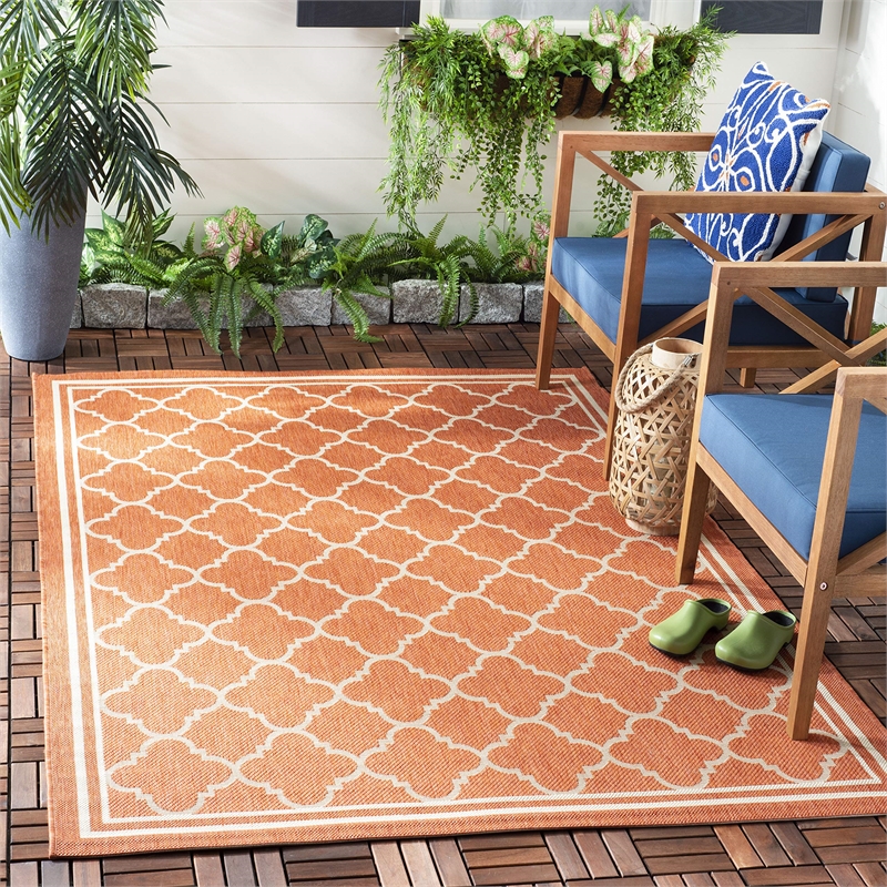 Pemberly Row Modern Terracotta Indoor Outdoor Rug - Square 4'