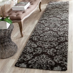Pemberly Row Contemporary Dark Brown Shag Rug - Runner 2'3&quot x 11'