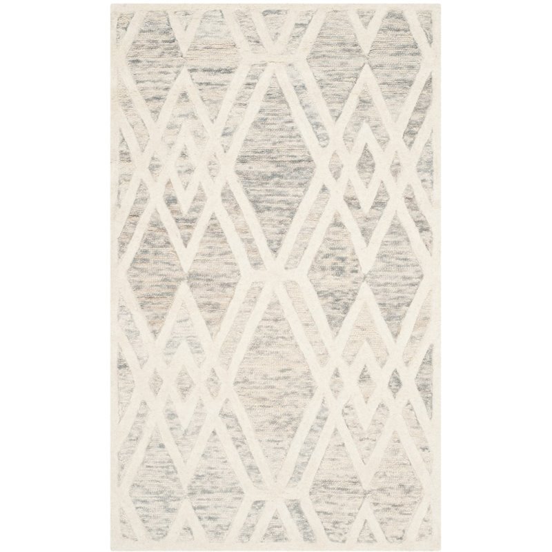 Pemberly Row Modern 5' X 8' Hand Tufted Wool Rug in Gray and Ivory