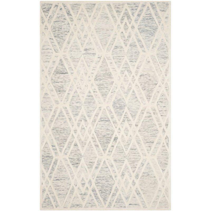 Pemberly Row Modern 5' X 8' Hand Tufted Wool Rug in Gray and Ivory