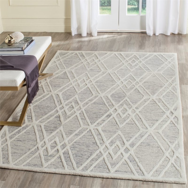 Pemberly Row Modern 5' X 8' Hand Tufted Wool Rug in Gray and Ivory