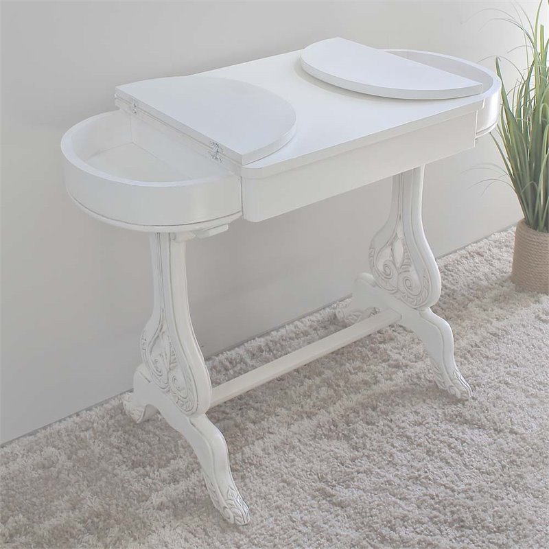 Pemberly Row Contemporary Carved Writing Desk in Antique White