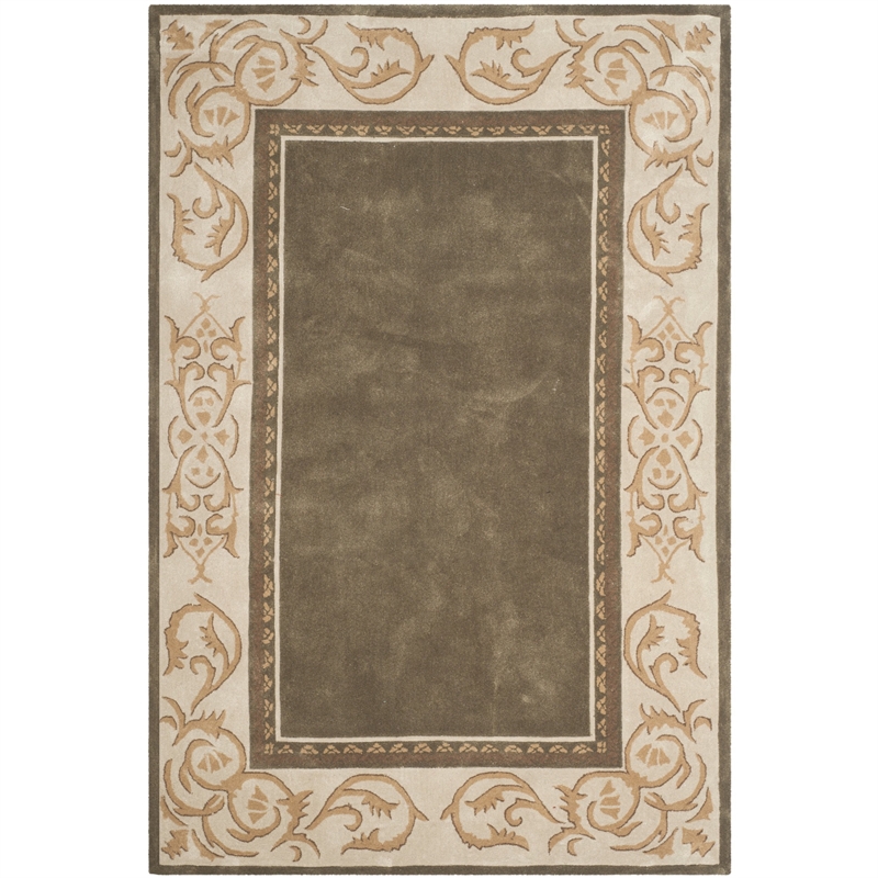 Pemberly Row Modern 6' X 9' Hand Hooked Rug in Olive and Ivory