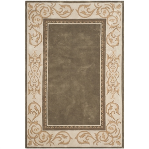 Pemberly Row Modern 6' X 9' Hand Hooked Rug in Olive and Ivory