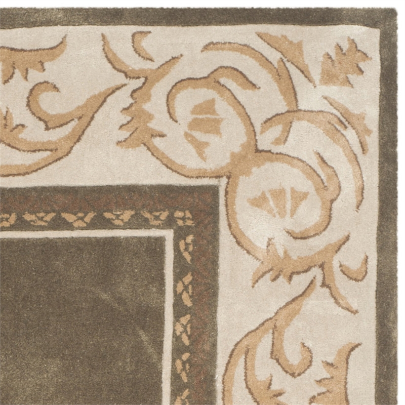 Pemberly Row Modern 6' X 9' Hand Hooked Rug in Olive and Ivory