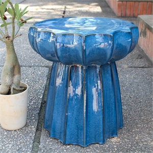 Pemberly Row Round Scalloped Ceramic Garden Stool in Navy Blue