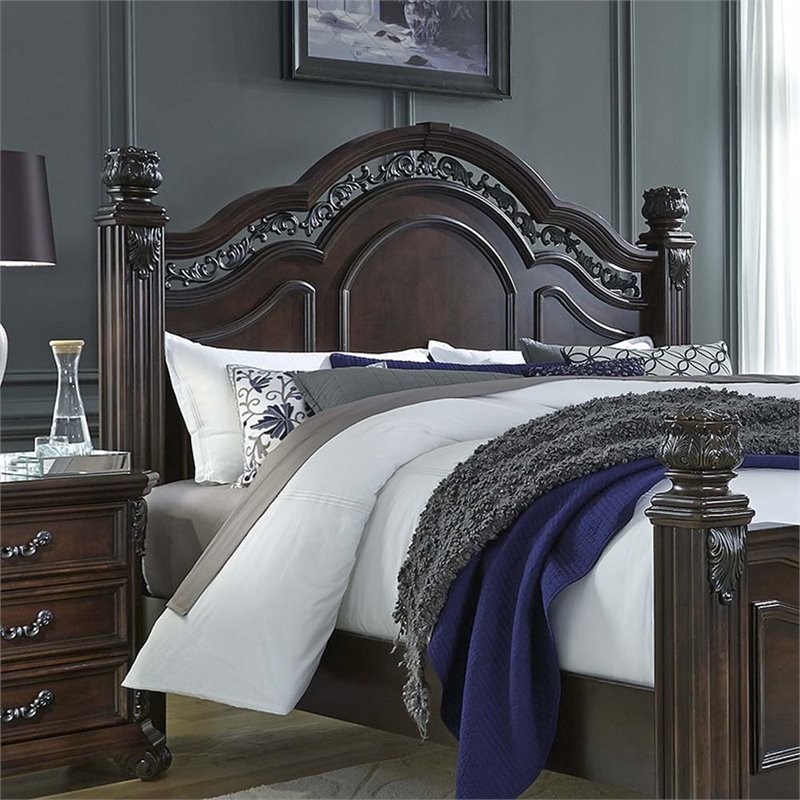 Pemberly Row Espresso Dark Brown Wood Queen Poster Headboard