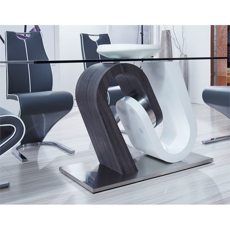 Pemberly Row Modern Glass Dining Table With White And Gray Base