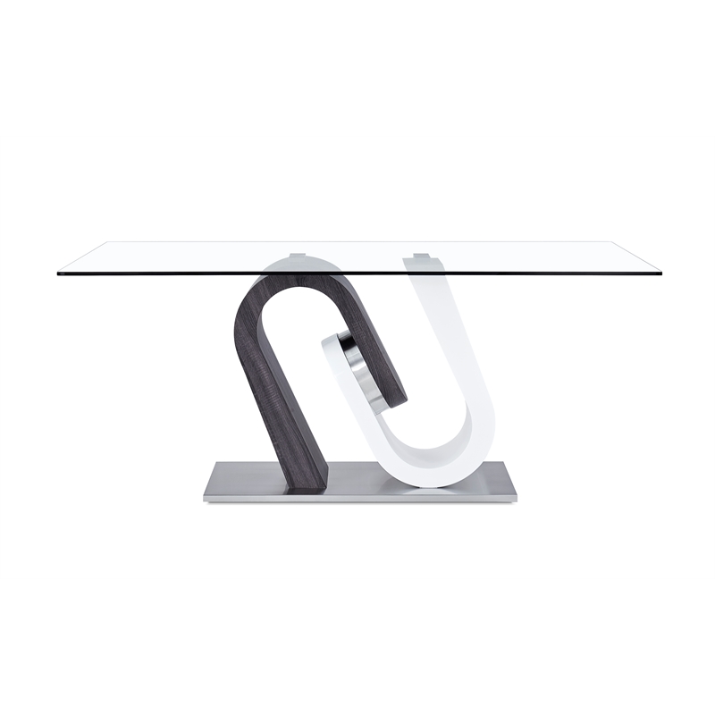 Pemberly Row Modern Glass Dining Table With White And Gray Base