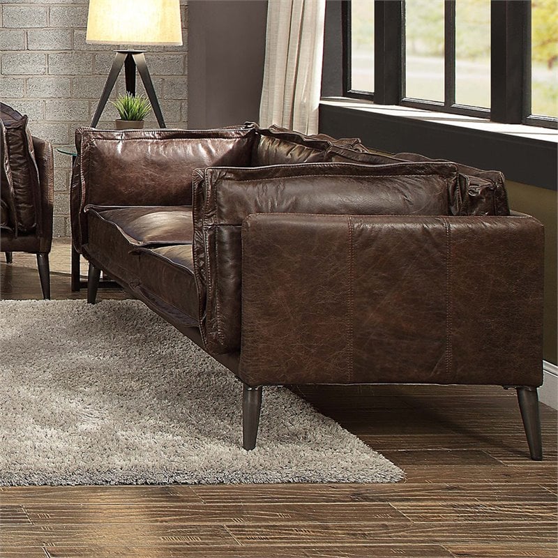 Pemberly Row Contemporary Leather Loveseat in Distress Chocolate
