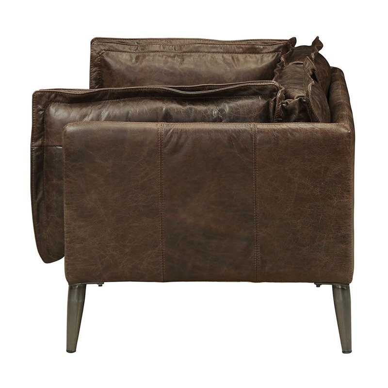 Pemberly Row Contemporary Leather Loveseat in Distress Chocolate
