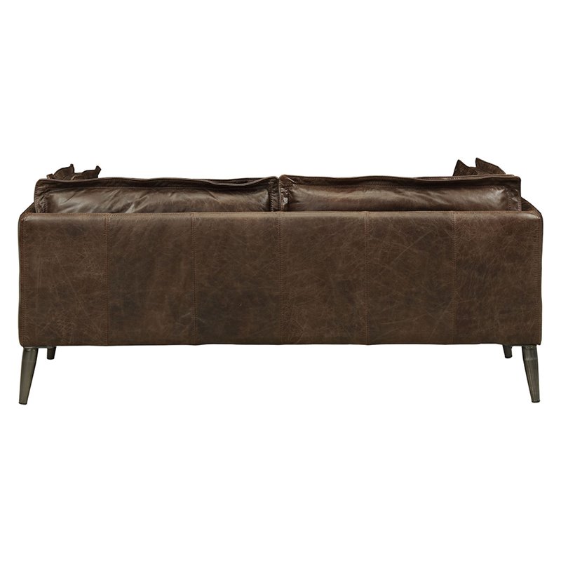 Pemberly Row Contemporary Leather Loveseat in Distress Chocolate