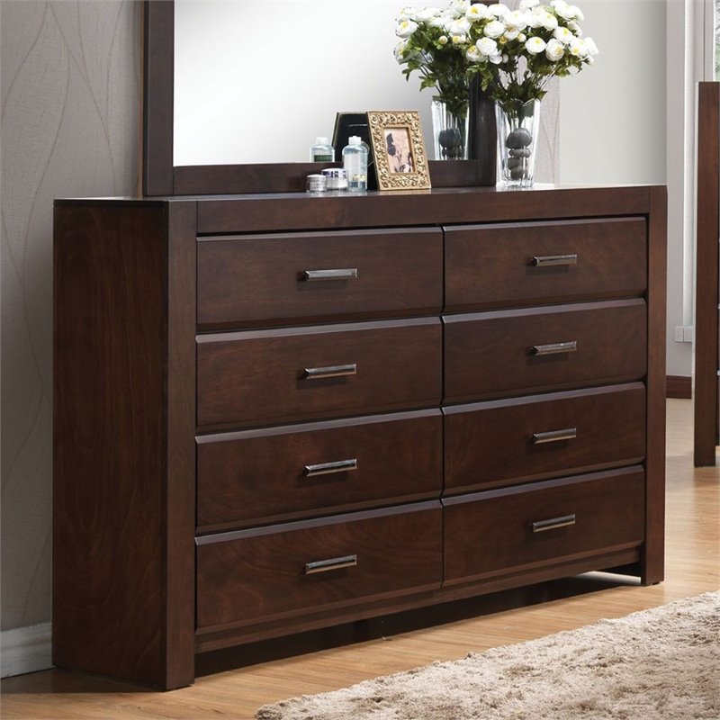 Pemberly Row Modern Wood 8-Drawers Bedroom Dresser in Walnut