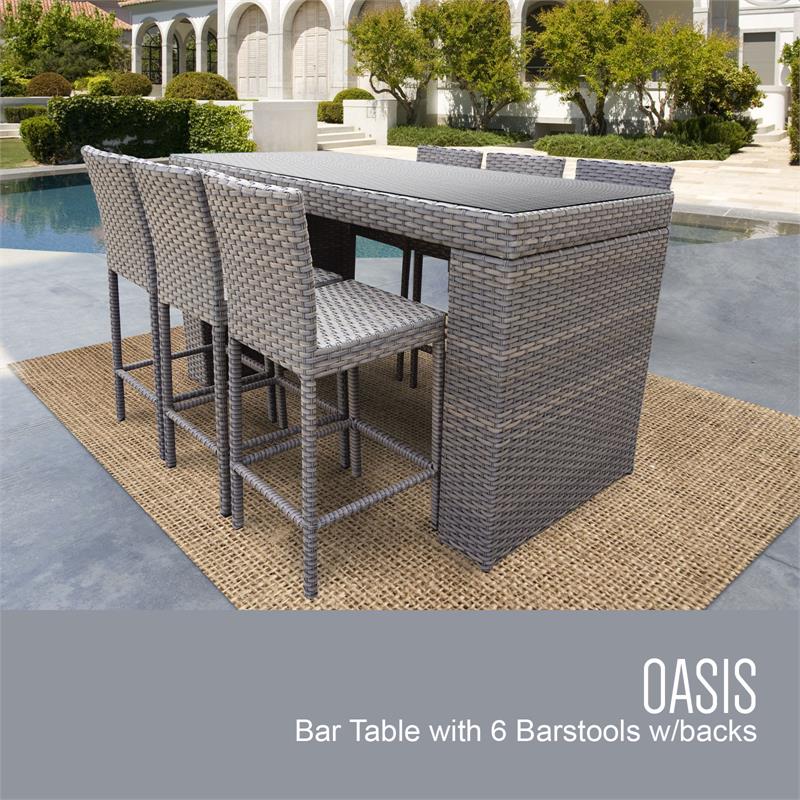 Pemberly Row Bar Table Set Barstools 7 Piece Outdoor Patio Furniture
