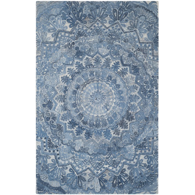 Pemberly Row Modern 4' x 6' Hand Tufted Wool Rug in Blue and Ivory