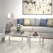 Pemberly Row 2 Piece Nested Metal & Glass Coffee Table in Satin Nickel and Gray