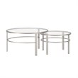 Pemberly Row 2 Piece Nested Metal & Glass Coffee Table in Satin Nickel and Gray