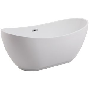 Pemberly Row 62&quot Oval Plastic Soaking Bathtub in Glossy White