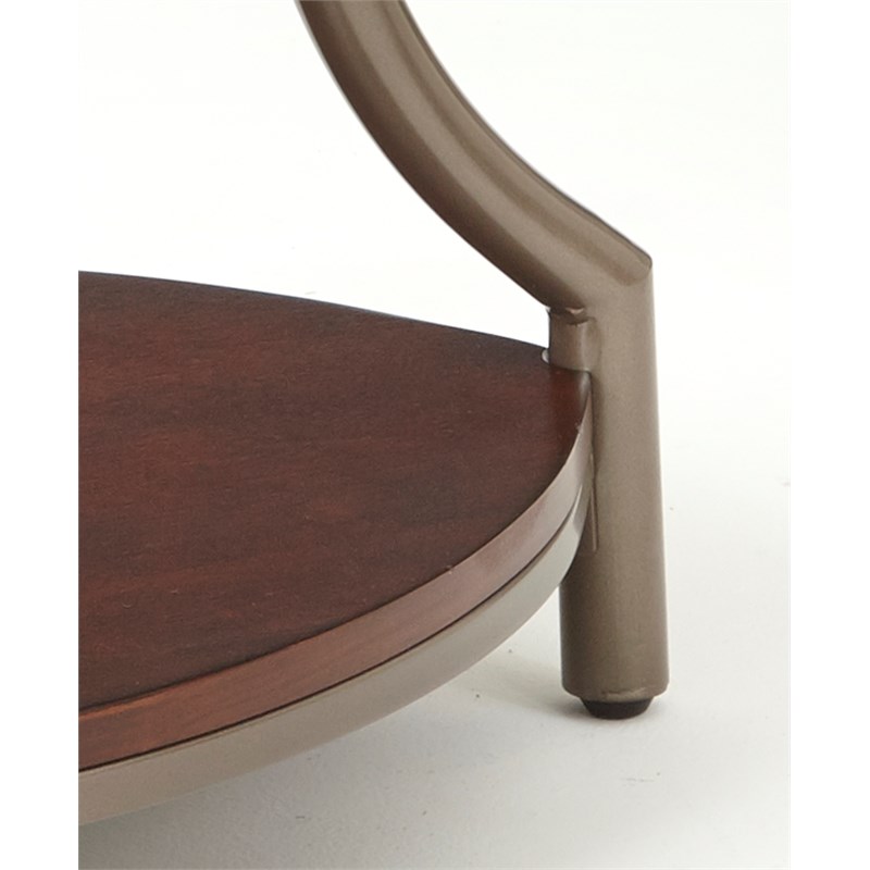 Pemberly Row Modern Cherry Finish Wood and Metal Round End Table