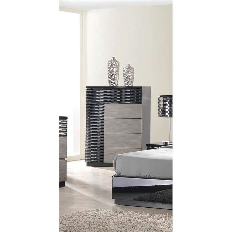 Pemberly Row 5-Drawer Poplar Wood Bedroom Chest in Black/Zebra