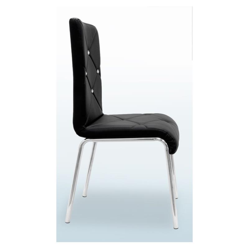 Pemberly Row Faux Leather and Chrome Dining Side Chair in Black (Set of 4)