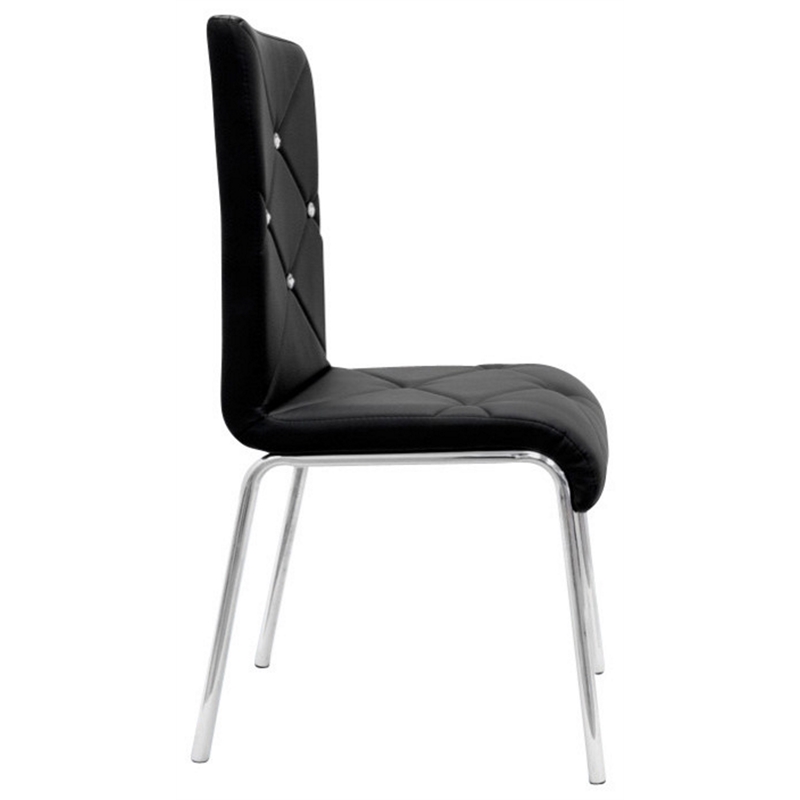 Pemberly Row Faux Leather and Chrome Dining Side Chair in Black (Set of 4)