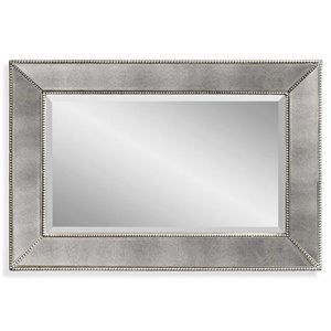 Pemberly Row Contemporary Beaded Wall Mirror in Silver Wood Frame