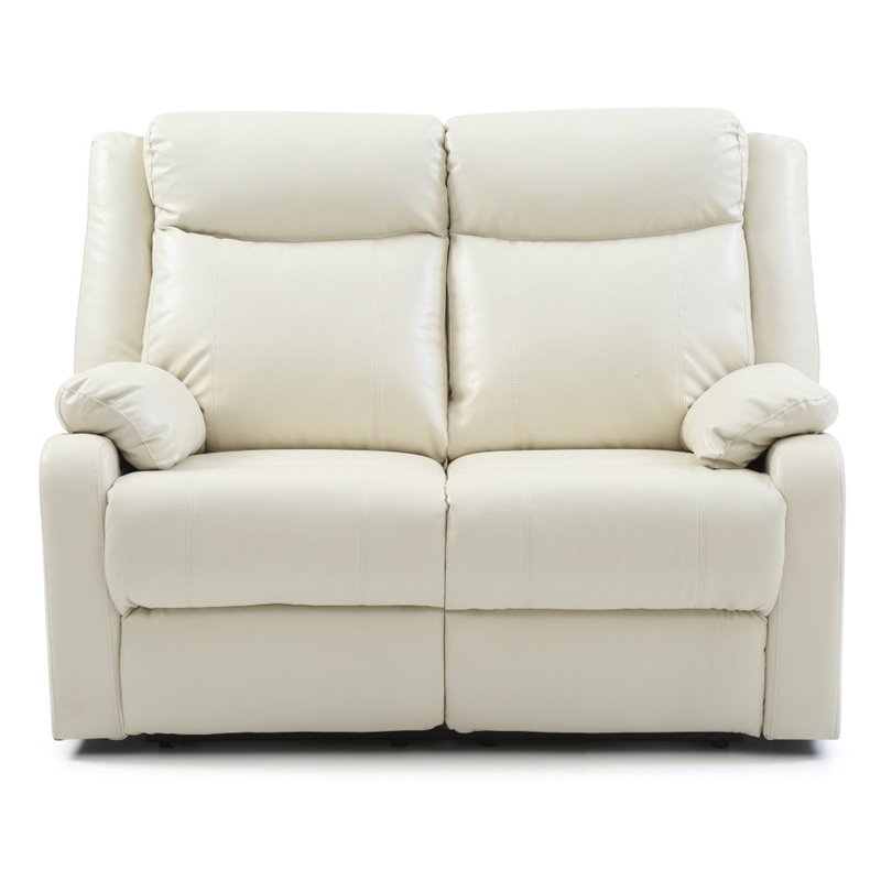 Pemberly Row Faux Leather Double Reclining Loveseat in Pearl