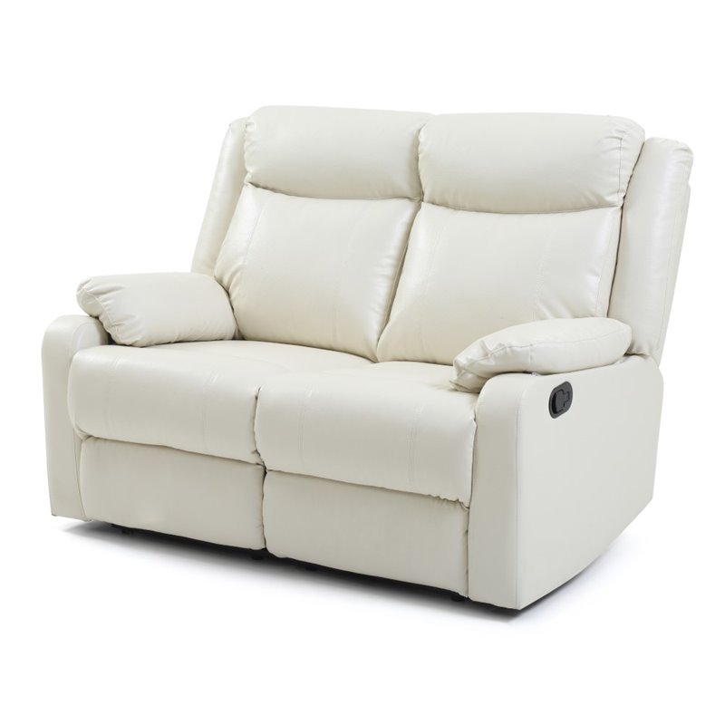 Pemberly Row Faux Leather Double Reclining Loveseat in Pearl