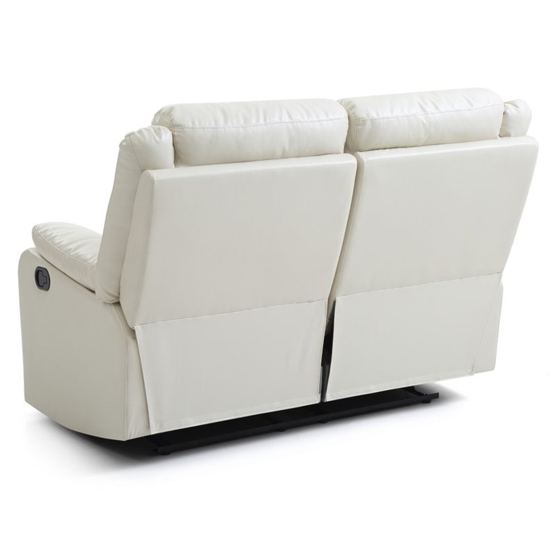 Pemberly Row Faux Leather Double Reclining Loveseat in Pearl