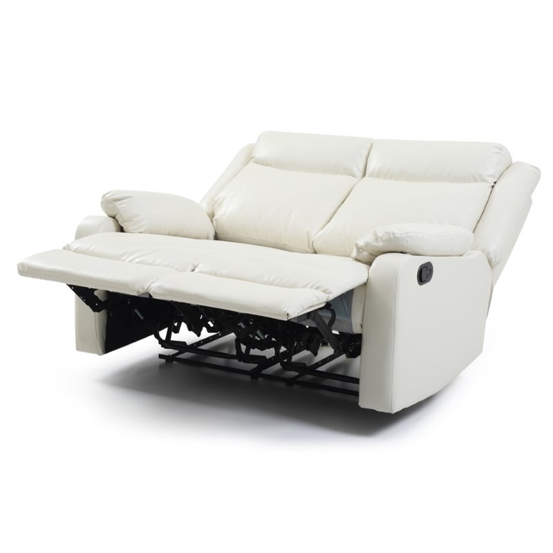 Pemberly Row Faux Leather Double Reclining Loveseat in Pearl