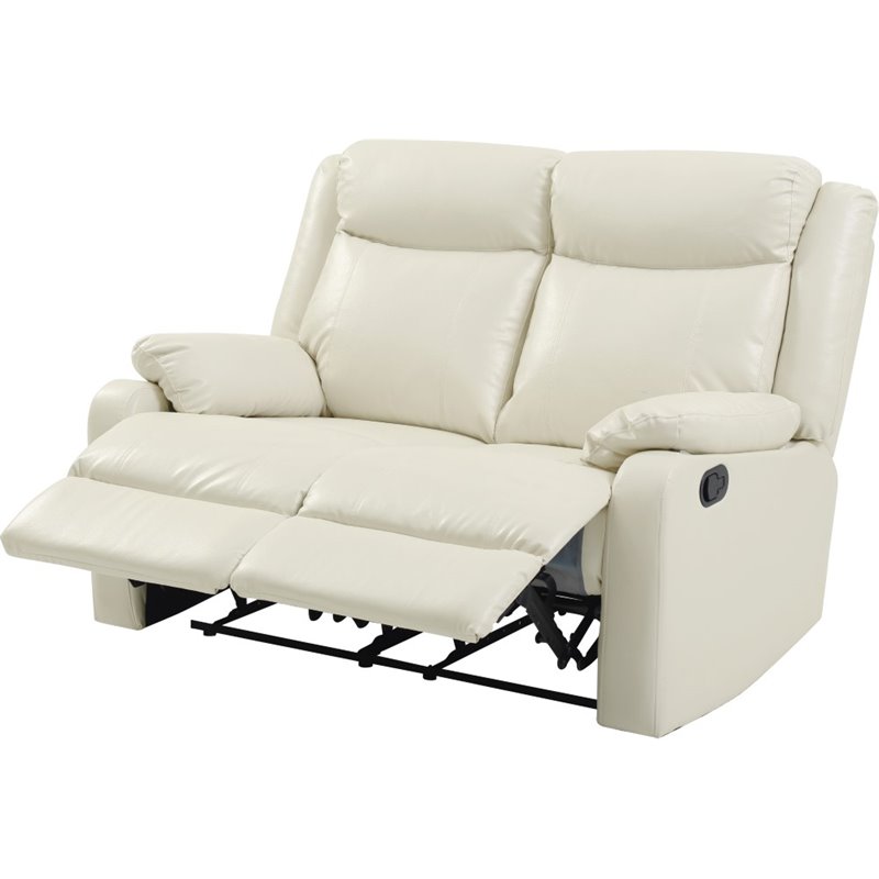 Pemberly Row Faux Leather Double Reclining Loveseat in Pearl
