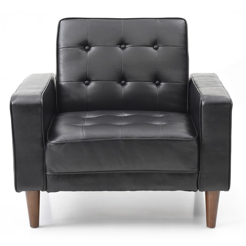 Pemberly Row Contemporary Faux Leather Convertible Chair in Black