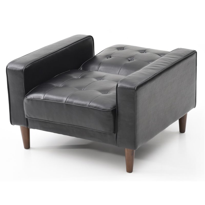 Pemberly Row Contemporary Faux Leather Convertible Chair in Black