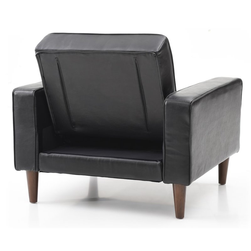 Pemberly Row Contemporary Faux Leather Convertible Chair in Black