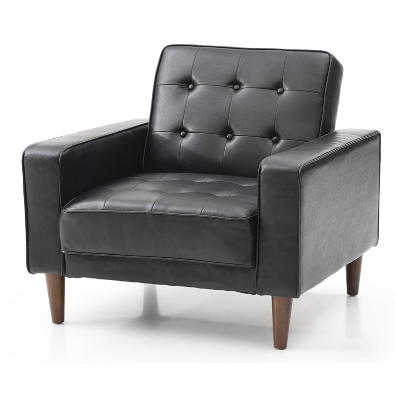 Pemberly Row Contemporary Faux Leather Convertible Chair in Black