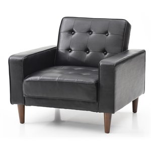 Pemberly Row Contemporary Faux Leather Convertible Chair in Black