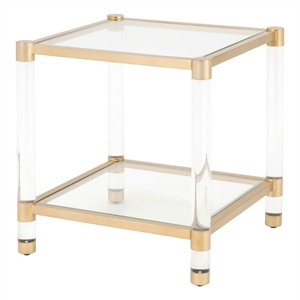 Pemberly Row 23&quotH x 22&quotW x 22&quotD Contemporary Glass End Table in Brass