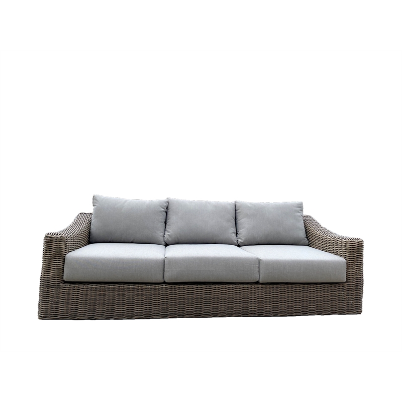 Pemberly Row Two-Tone Dark Beige Aluminum Frame Sofa in Silver Cushions