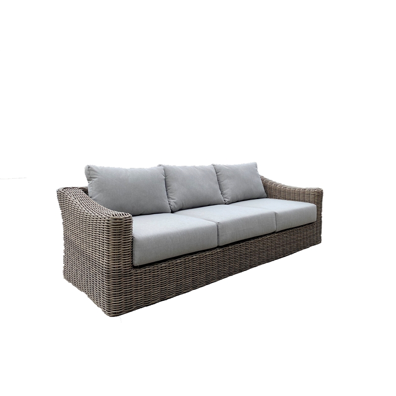 Pemberly Row Two-Tone Dark Beige Aluminum Frame Sofa in Silver Cushions