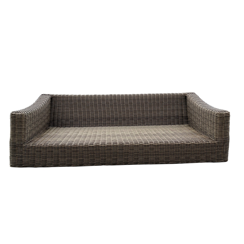 Pemberly Row Two-Tone Dark Beige Aluminum Frame Sofa in Silver Cushions