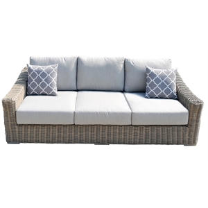 Pemberly Row Two-Tone Dark Beige Aluminum Frame Sofa in Silver Cushions