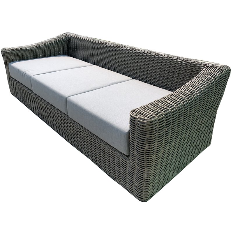 Pemberly Row Two-Tone Dark Beige Aluminum Frame Sofa in Silver Cushions