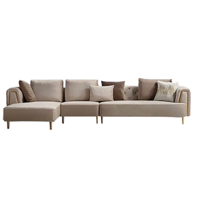 Pemberly Row 3 Piece Cream Velvet Fabric Left Side Facing Chaise Sectional