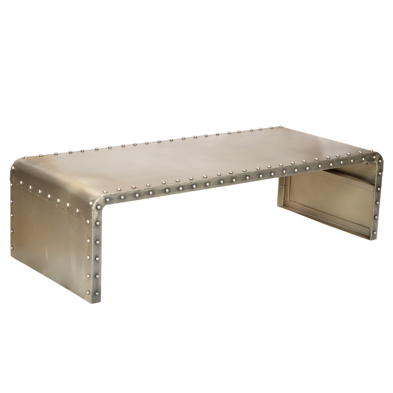 Pemberly Row Cast Iron Cocktail Table in Gold Featuring Studded Detailing